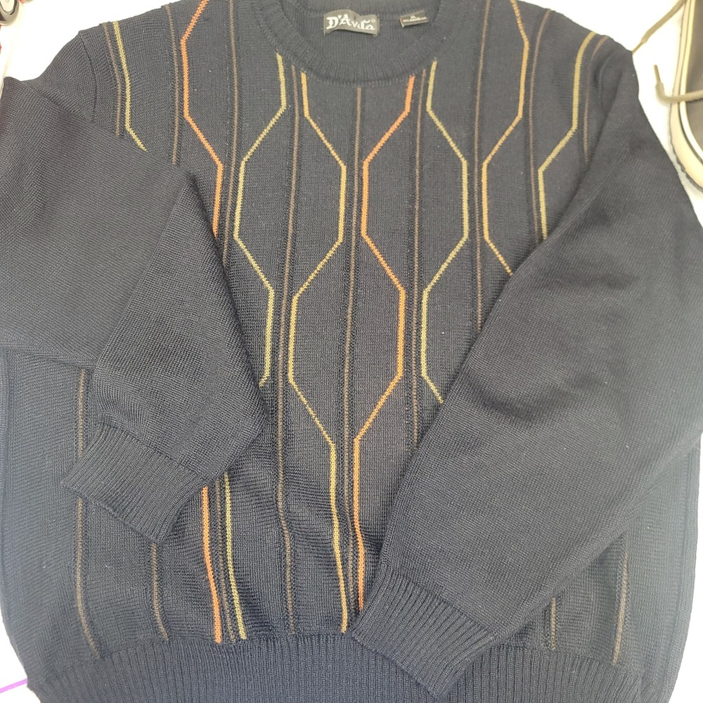 D'Avila‎ Men's XL Sweater Black Geometric Wool Blend Pullover Vintage Y2K